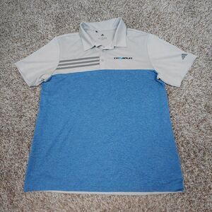 Adidas Chevrolet Polo Shirt Mens Large Blue Grey Golf Performance Short Sleeve